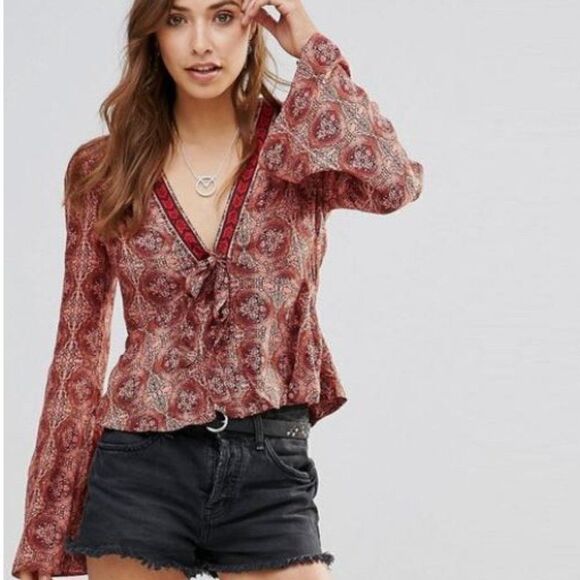 FREE PEOPLE Time of Your Life Top Coral Combo Size Small - Picture 1 of 7